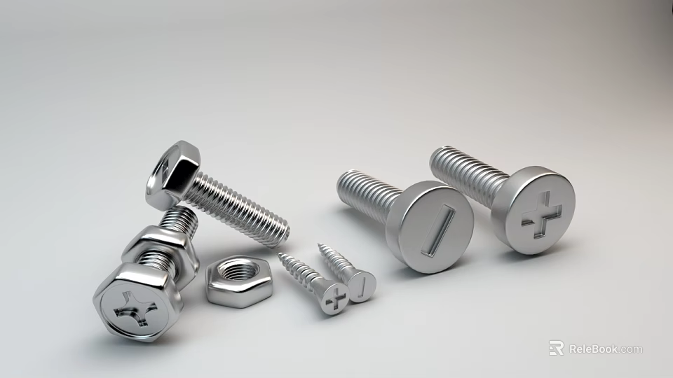 Stainless Steel Hardware Tools With Hex Bolts Nuts Flat Head And Cross Head Screws 3d model 