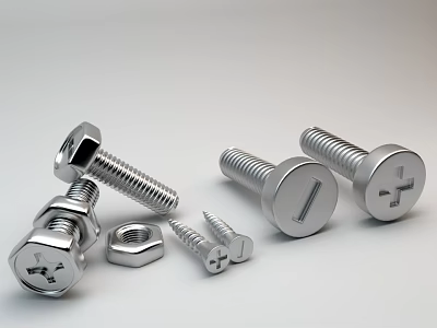 Stainless Steel Hardware Tools With Hex Bolts Nuts Flat Head And Cross Head Screws 3d model