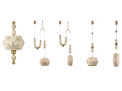 Modern Beaded Chandeliers With Geometric Shapes And Gold Accents For Home Decor 3d model