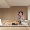 Elegant Modern Living and Dining Room Interior With Wooden Walls Fireplace Sofa and Artwork