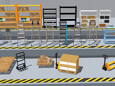 Warehouse shelf combination tool ladder trolley combination 3d model