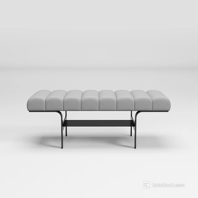 Modern Upholstered Bed Bench With Tufted Surface And Black Metal Legs 3d model 