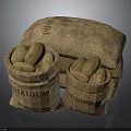 Sacks of Potatoes Filled With Fresh Tubers Stacked on Dark Background