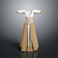 Man Wearing White And Brown Long Dress With Long Sleeves Waist Decoration And Flowy Hem