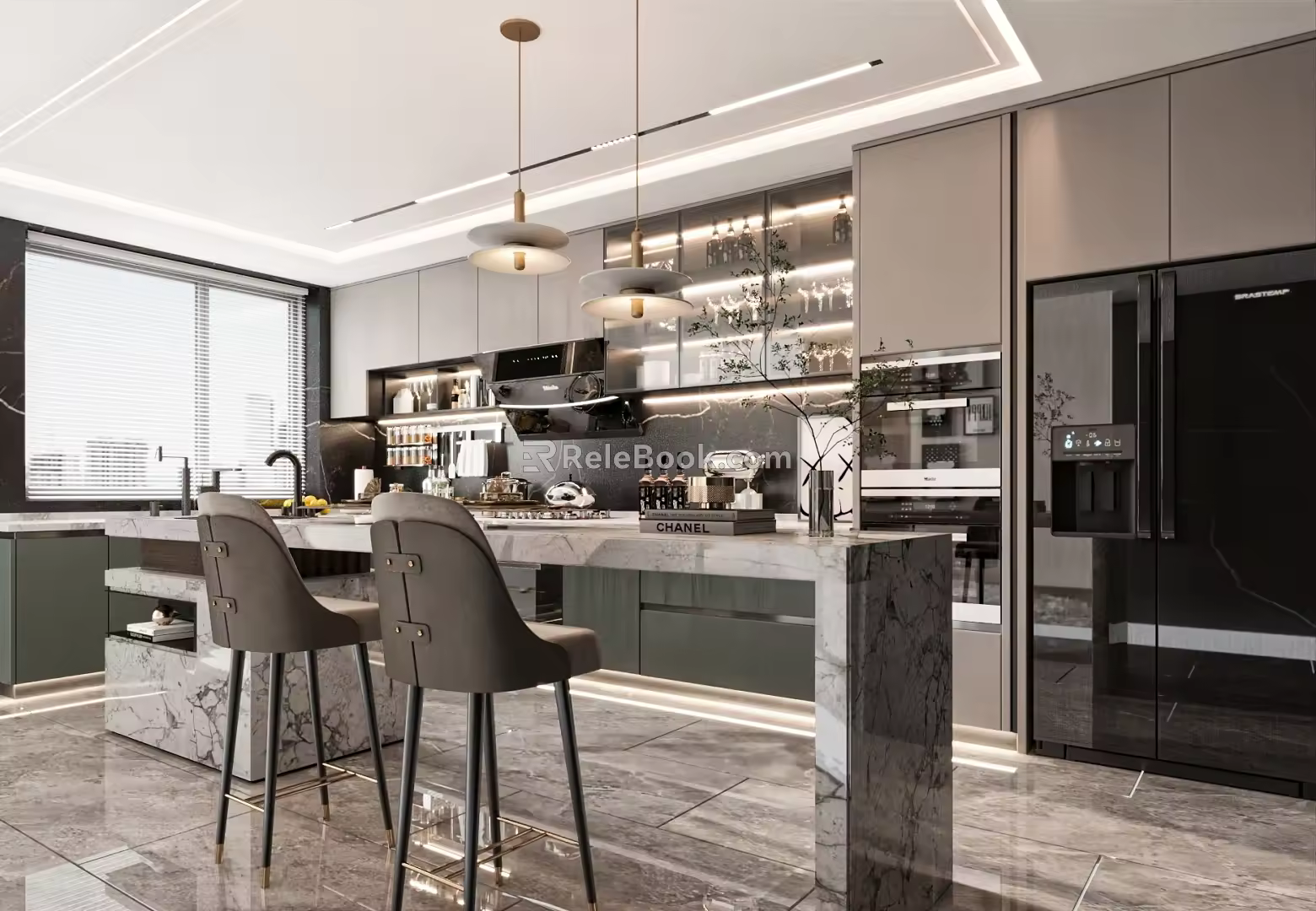 Modern open kitchen 3d model