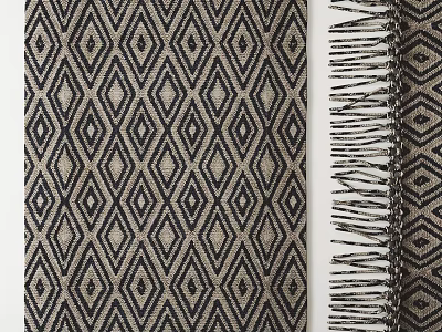 Classic Square Rug With Diamond Pattern Navy Beige Woven Fringe Details 3d model