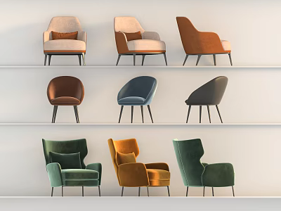 Modern Single Sofa Collection With Various Colors And Stylish Designs On Shelves 3d model