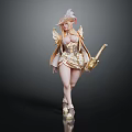 Elegant Game Character With Long Golden Hair Ornate Hat Gold White Outfit And Golden Staff