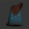 Stylish Blue And Brown Backpack With Colorful Badges And Leather Strap