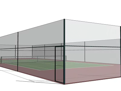 Indoor Tennis Court For Sports Fitness With Green Surface And Enclosed Netting 3d model