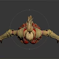 Female Game Movie Warrior Character in Red and Gold Detailed Armor