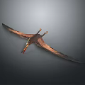 Ancient Pterosaur Flying With Expanded Wings And Orange Beak In Gray Sky