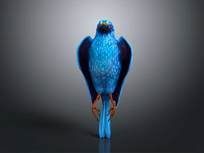 Vibrant Blue Bird with Orange Beak and Claws Standing with Spread Wings Against Gray Background 3d model