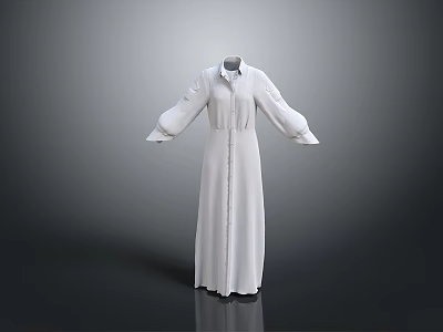 White Long Sleeve Shirt Dress With Buttoned Front And Simple Design 3d model