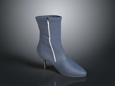Fashionable Blue Leather Ankle Boots With High Heel And Zipper Design 3d model