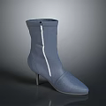 Fashionable Blue Leather Ankle Boots With High Heel And Zipper Design