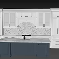 Modern Kitchen With White Cabinets Blue Island Marble Countertop And Herringbone Backsplash