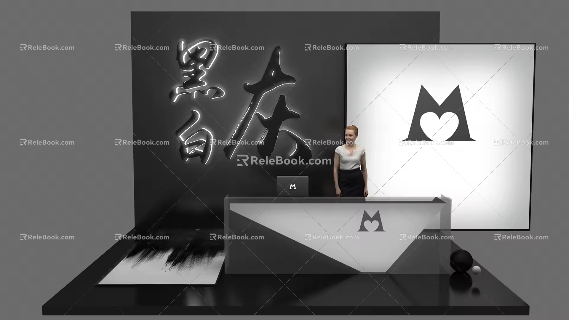 Modern reception desk black and white gray series reception desk 3d model