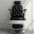 Classic Black Leather Barber Chair With Silver Frame And Marble Floor