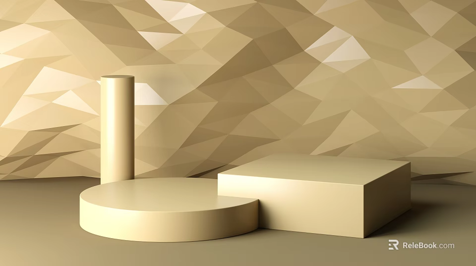 Beige Commercial Display Equipment With Geometric Pattern Background And Cylindrical Rectangular Stands 3d model