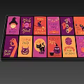Halloween Square Rug With Witch Cat Pumpkin Broom Trick or Treat Happy Halloween Cartoon Designs