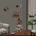 Multi Level Natural Wood Cat Tree with Perches and Condo in Modern Living Room