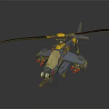 Detailed Blue Yellow Military Helicopter Model With Twin Rotors And Rocket Launchers