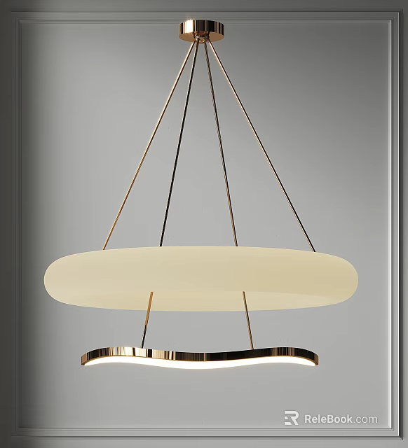 Modern Pendant Light With Golden Metal Frame And Double Circular White Lampshade 3d model 