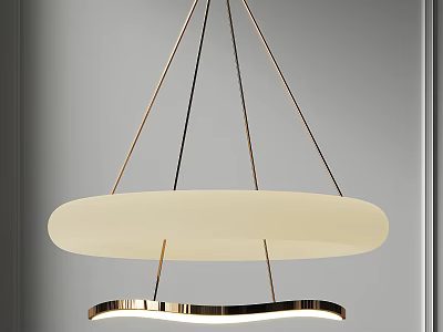 Modern Pendant Light With Golden Metal Frame And Double Circular White Lampshade 3d model