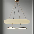 Modern Pendant Light With Golden Metal Frame And Double Circular White Lampshade