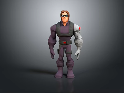 3D Sci Fi Character In Purple Uniform With Mechanical Arm Brown Hair And Sunglasses 3d model