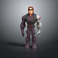 3D Sci Fi Character In Purple Uniform With Mechanical Arm Brown Hair And Sunglasses