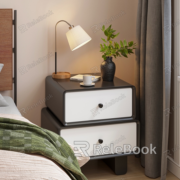 Bedside Table Table Lamp Ornaments Bed Flowers Green Plants model