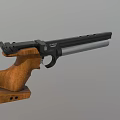 Weapon Handgun With Wooden Grip Black Silver Body And Wooden Display Stand