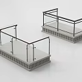 Modern Glass Railing Design With Metal Frame For Platform Safety 3d model