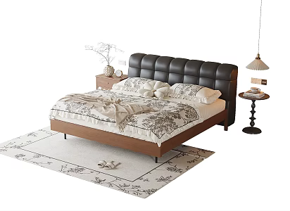 French Double Bedside Cabinet Bedside Chandelier Carpet 3d model
