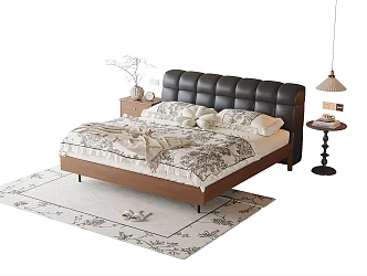 French Double Bedside Cabinet Bedside Chandelier Carpet 3d model