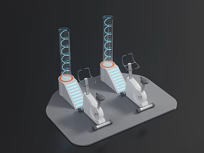 Tech Exhibition Hall Featuring Interactive Spiral Structure Display Devices With Steps 3d model