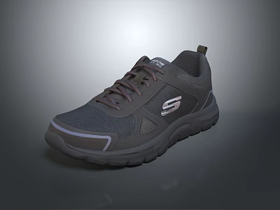 Grey Athletic Sports Shoes With Lace Up Design Mesh Upper And Rubber Sole 3d model