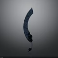 Decorative Scimitar Weapon Displaying Intricate Carved Patterns On Blade And Hilt