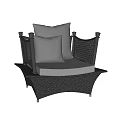 Comfortable Outdoor Sofa With Wicker Design Gray Cushions And Black Frame 3d model