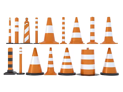 Various Road Traffic Facilities Featuring Orange White Traffic Cones Barriers And Striped Designs 3d model