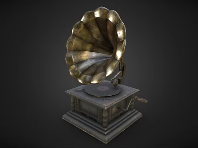 Vintage Electronic Gramophone Featuring Classic Brass Horn And Retro Design 3d model