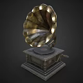 Vintage Electronic Gramophone Featuring Classic Brass Horn And Retro Design