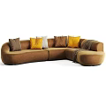 Modern Brown Sectional Sofa with Yellow Gray and Striped Decorative Cushions