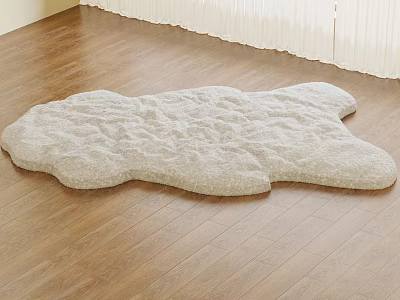 Cloud Shaped Light Beige Fluffy Rug For Wooden Floor With Soft Texture And Curtain Background 3d model
