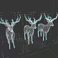 Three Blue Deer Sculptures With Geometric Low Poly Design And Artistic Details