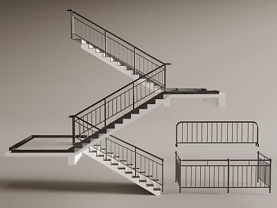 Modern Metal Staircase Design With Multi Level Structure And Railings Components 3d model