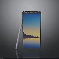 Modern Sleek Smartphone With Stylus Pen And Scenic Wallpaper On Black Background