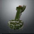 Green Spiral Staircase Structure With Circular Base And Snowy Mossy Surface